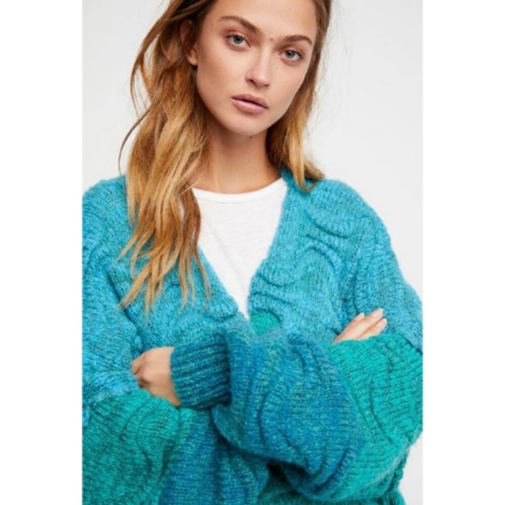 Free People Aquatic Ombre Textured Oversized Cardigan, XS - Picture 3 of 8